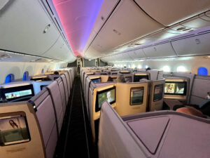 Hawaiian Airlines first class cabin from above