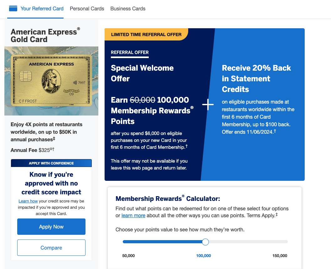 Amex Gold 100k Offer