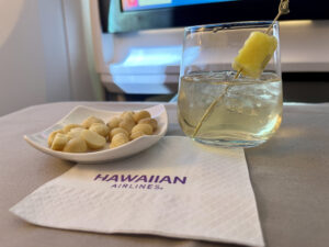 Mai Tai and Macadamia Nuts on Hawaiian Airlines first class