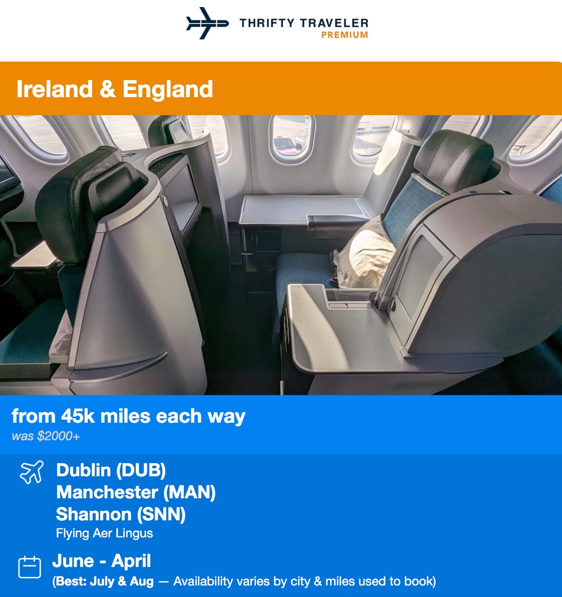 Aer Lingus Biz Class Thrifty Traveler Premium