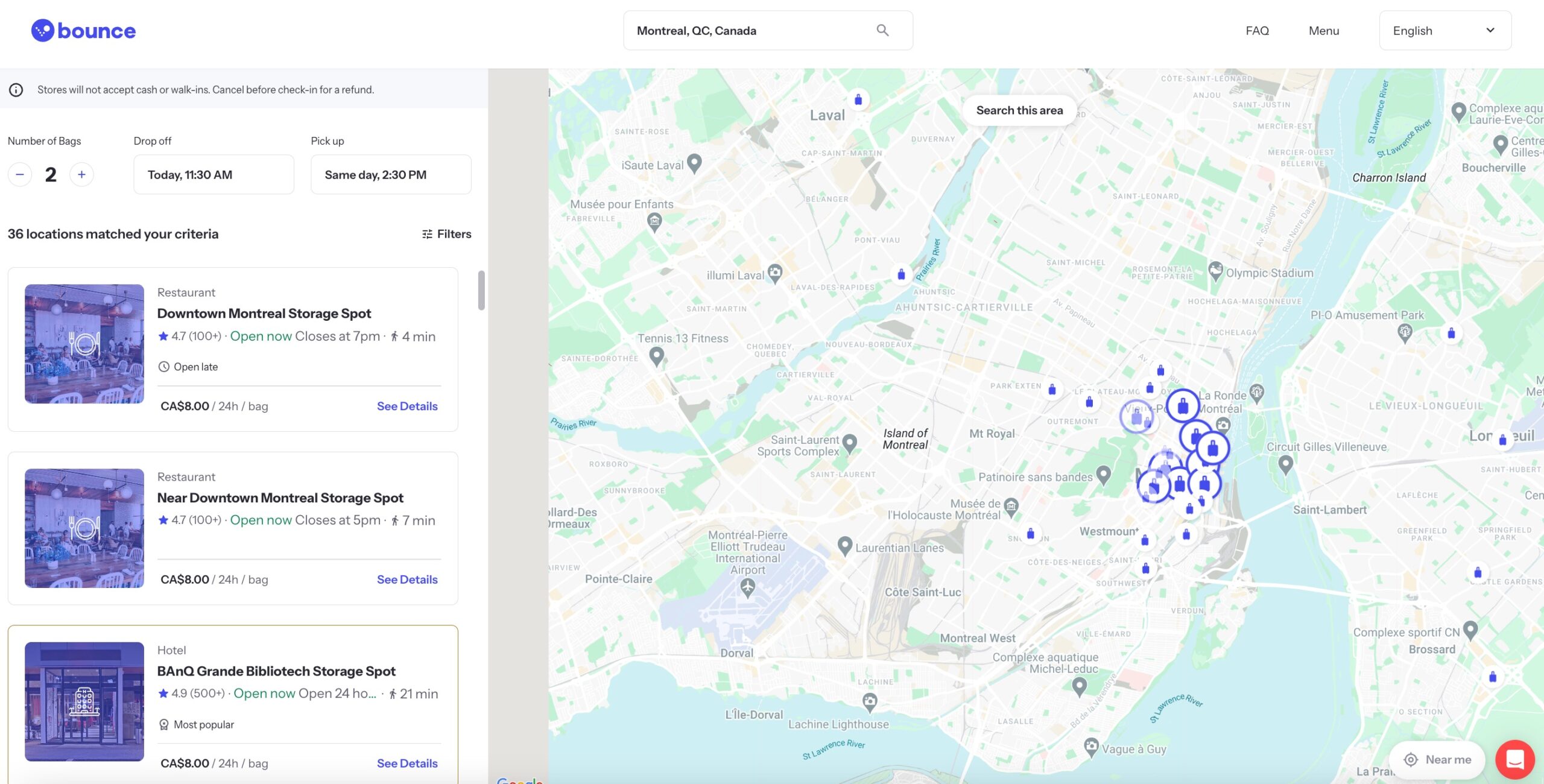 Bounce luggage storage montreal locations