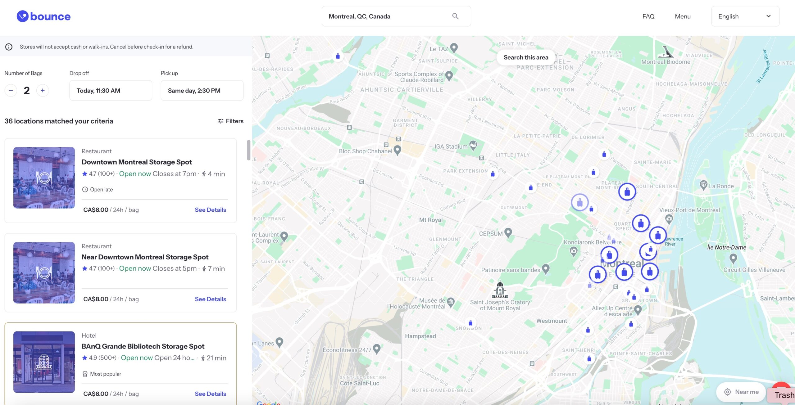 Bounce luggage storage montreal