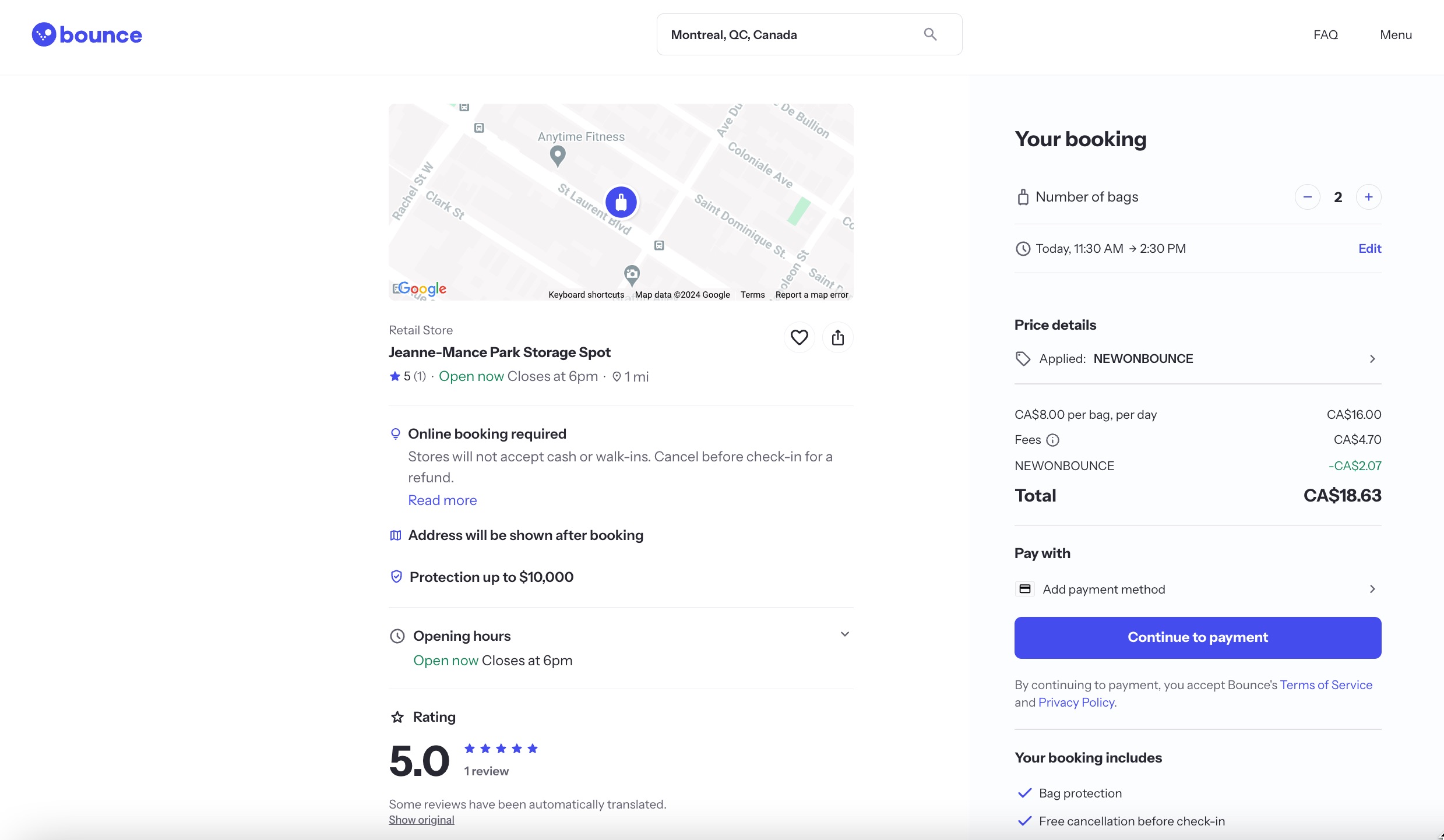 Bounce luggage storage website