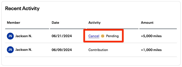 Cancel miles pool addition