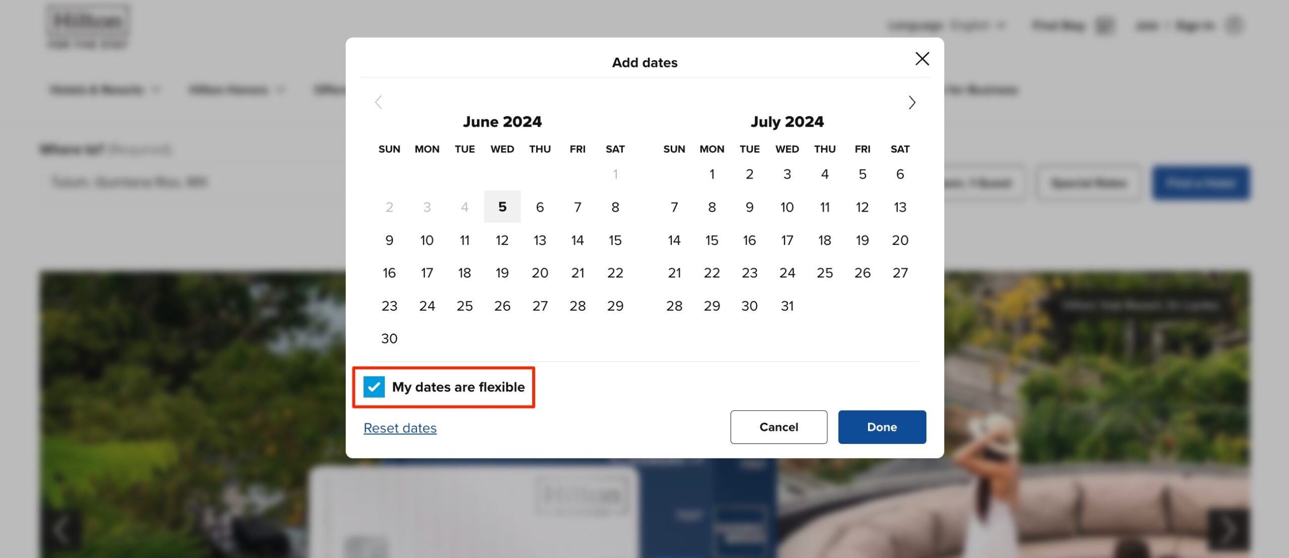 Conrad Tulum Calendar View