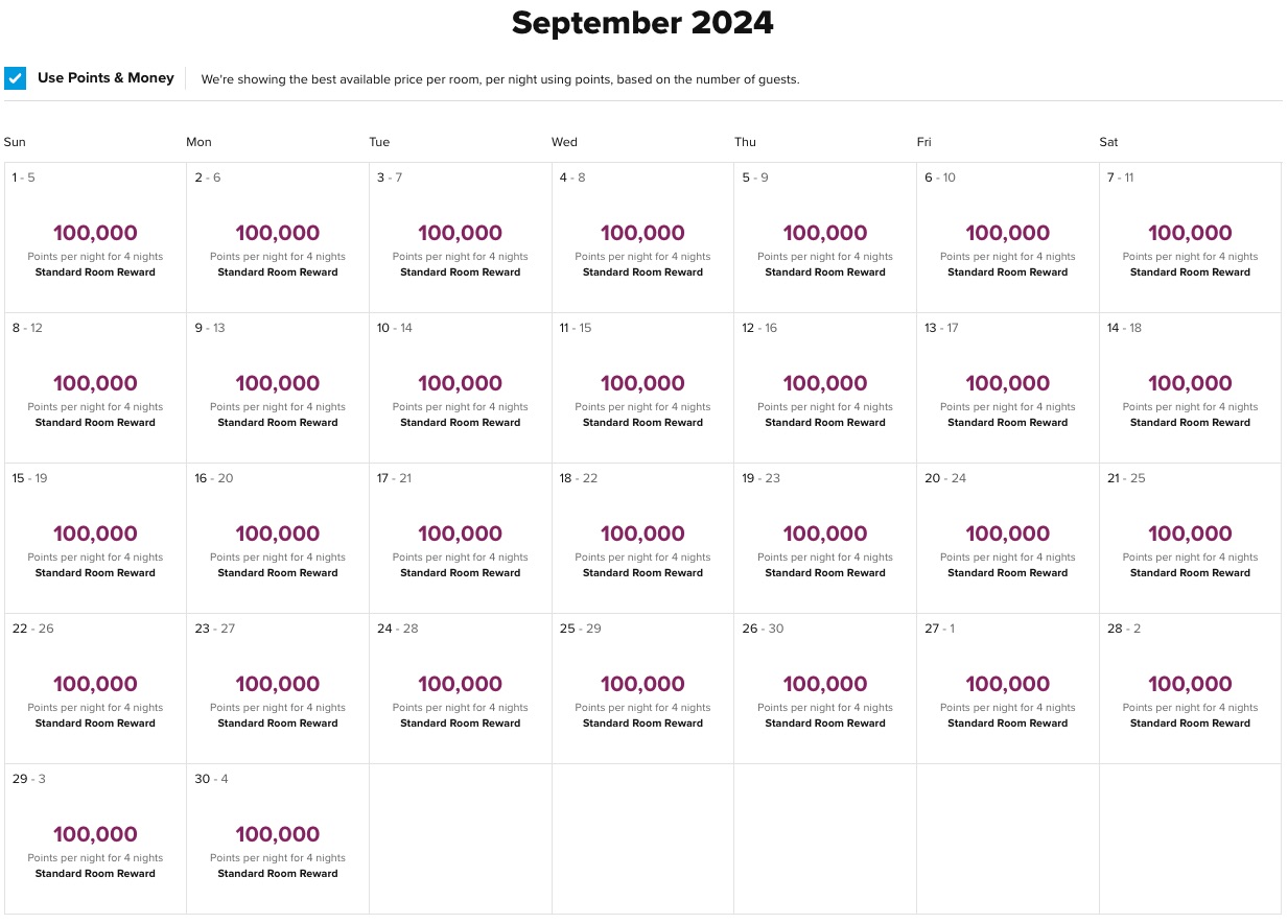 Conrad Tulum Points Calendar