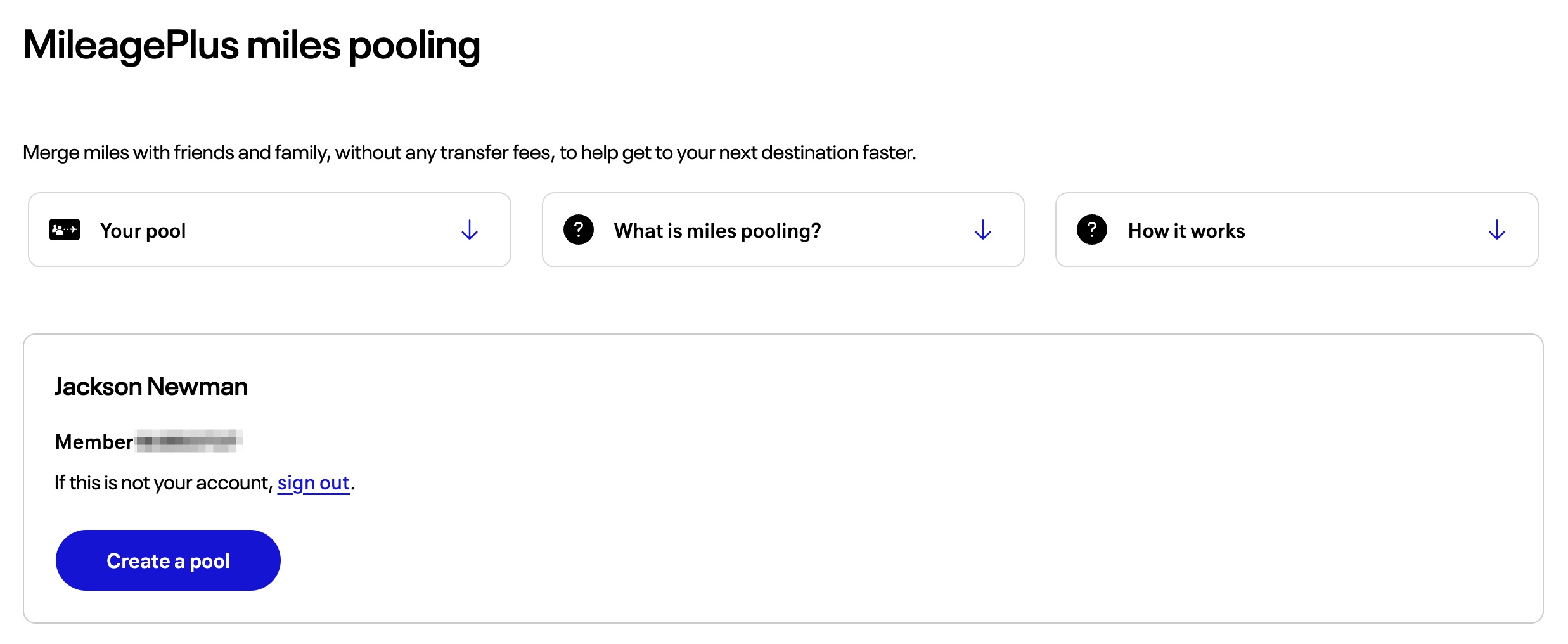 Creating a United miles pool