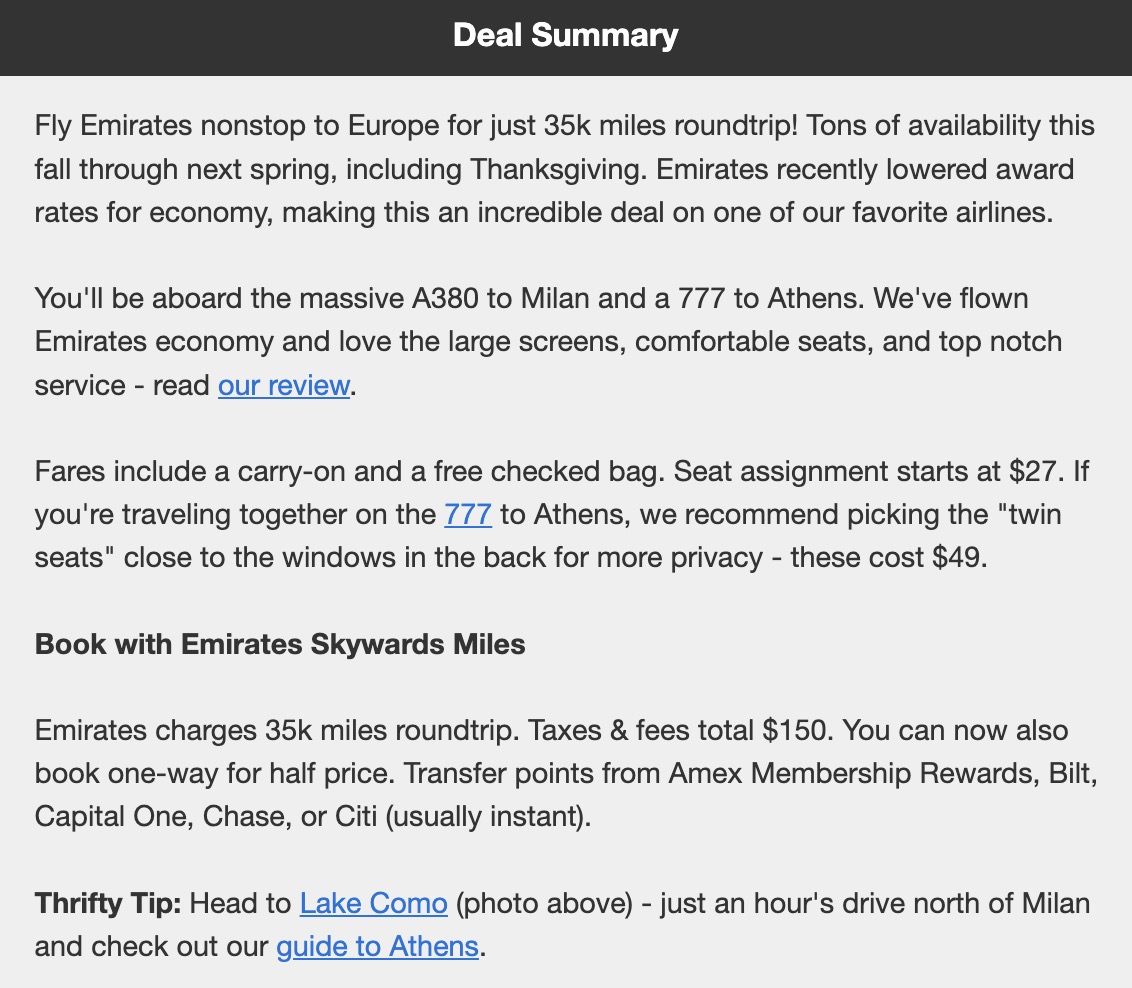 Emirates flight deal info