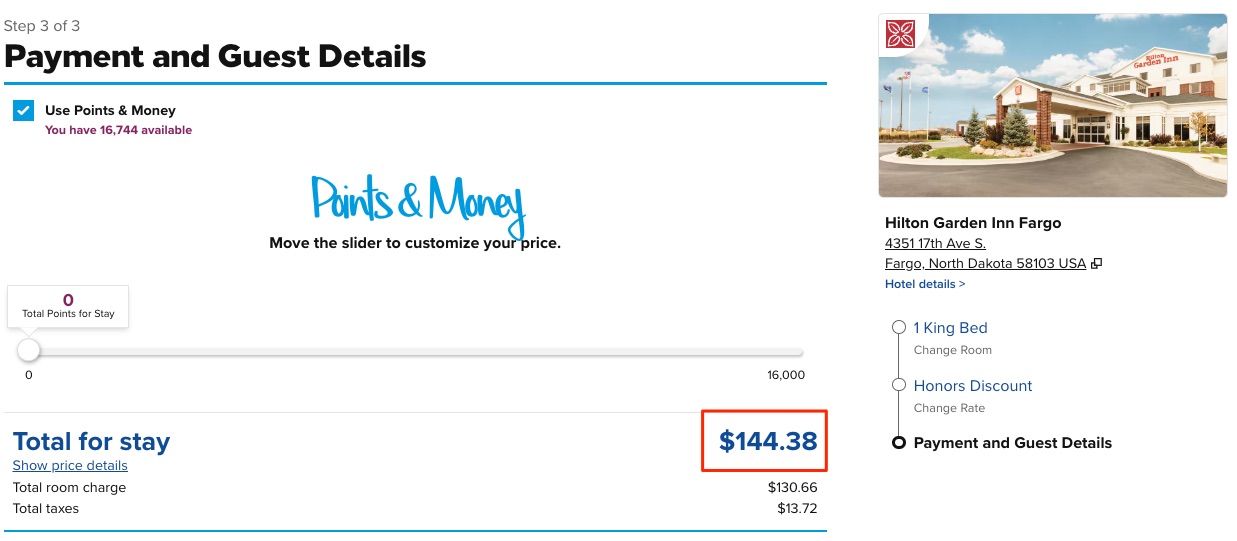 Hilton Garden Inn cash booking