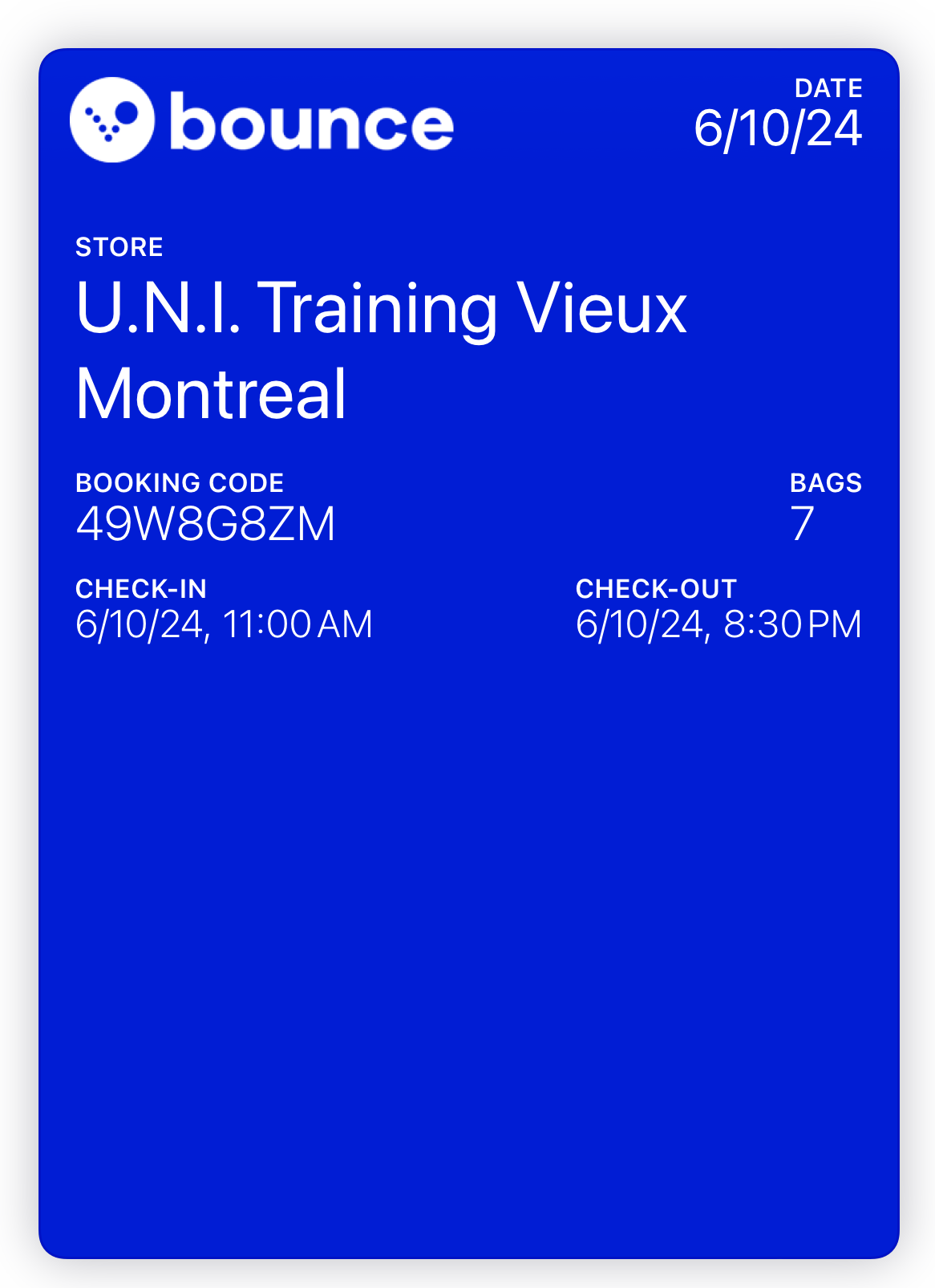 Bounce luggage storage reservation