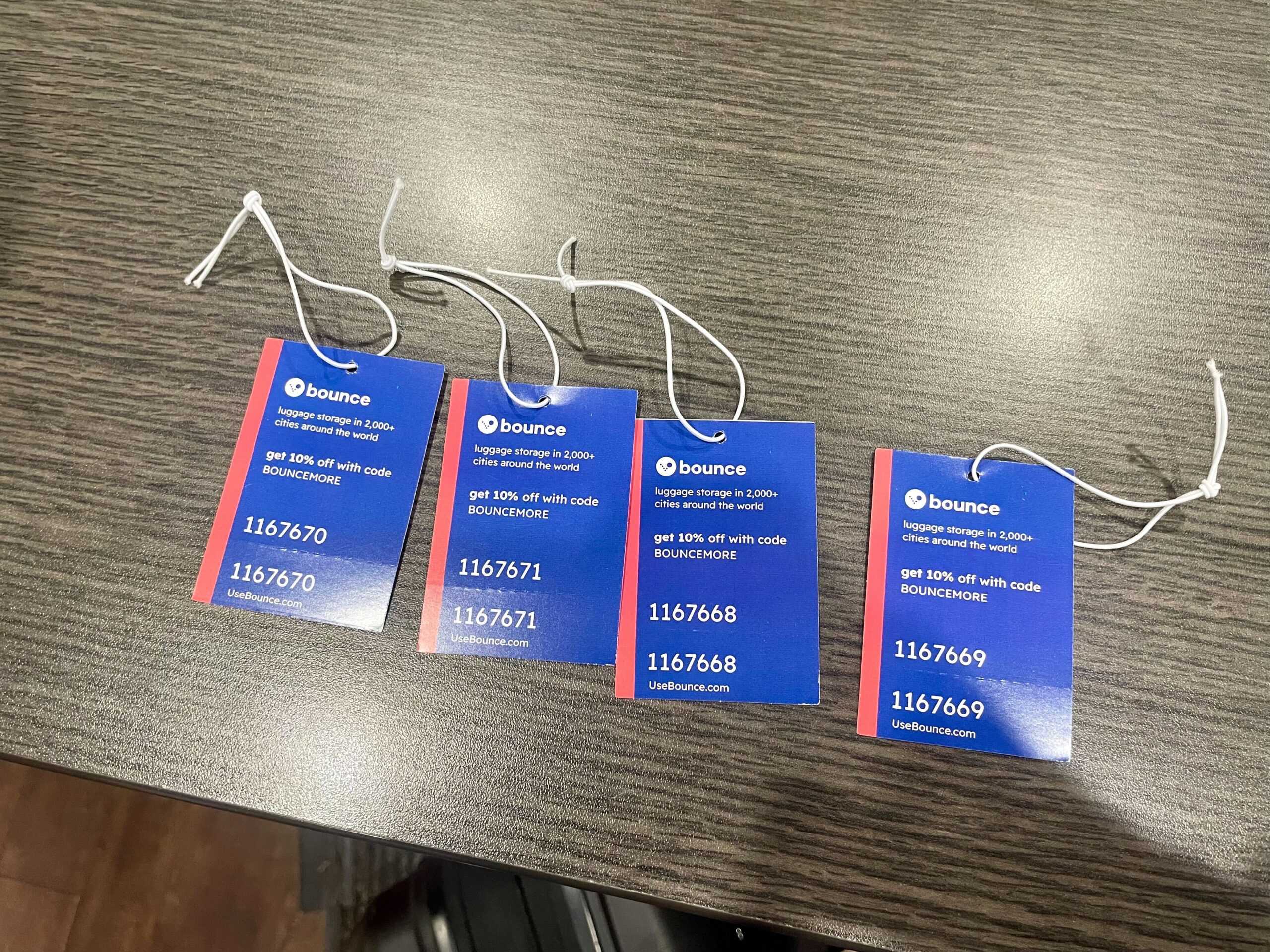 Bounce luggage storage tags