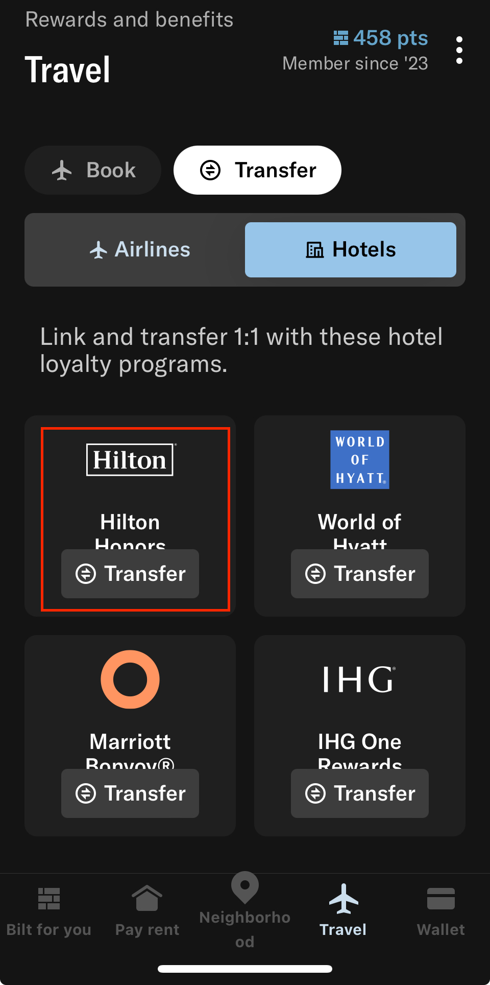 Hilton Bilt Transfer