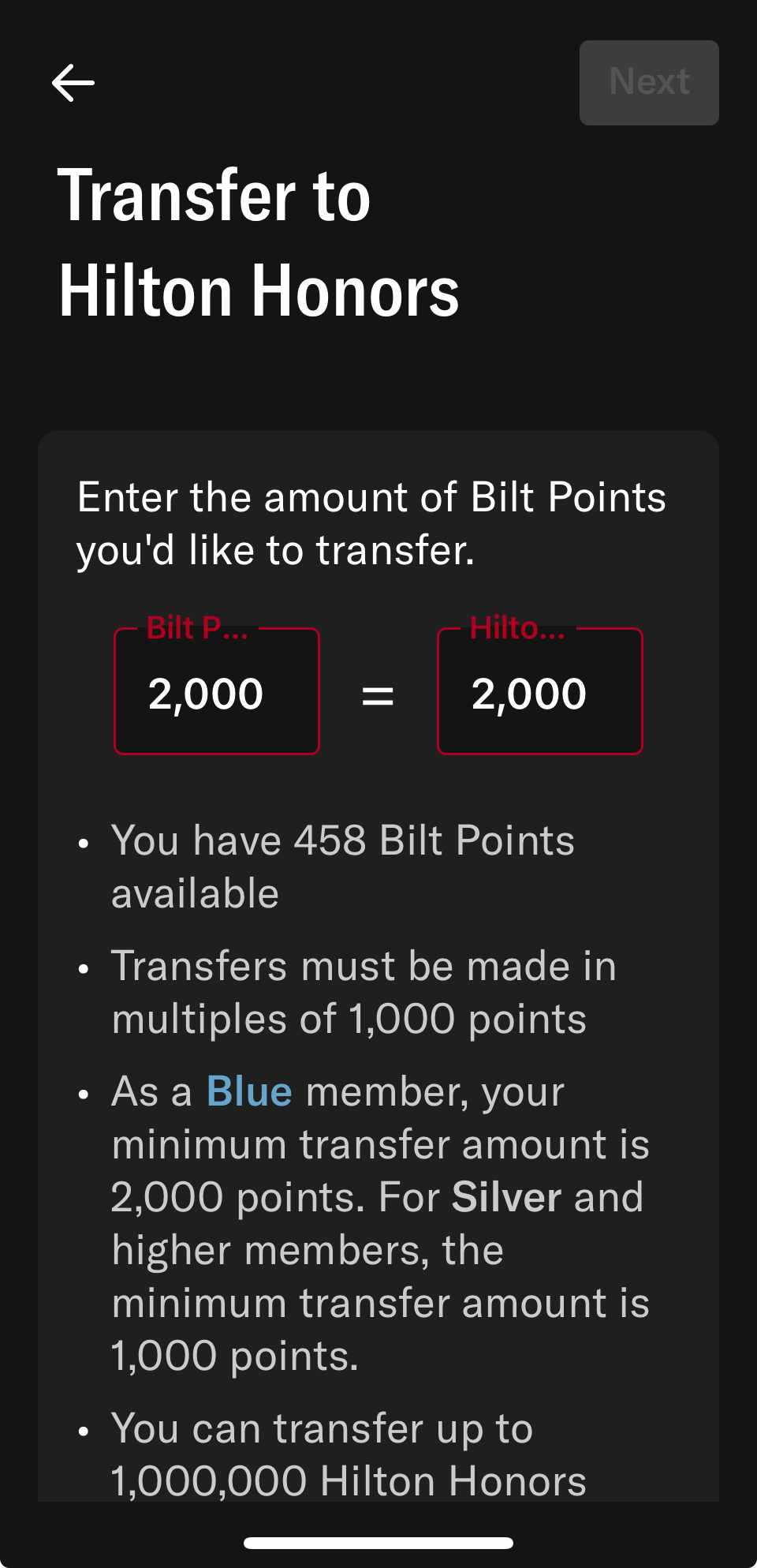 Hilton Bilt Transfer