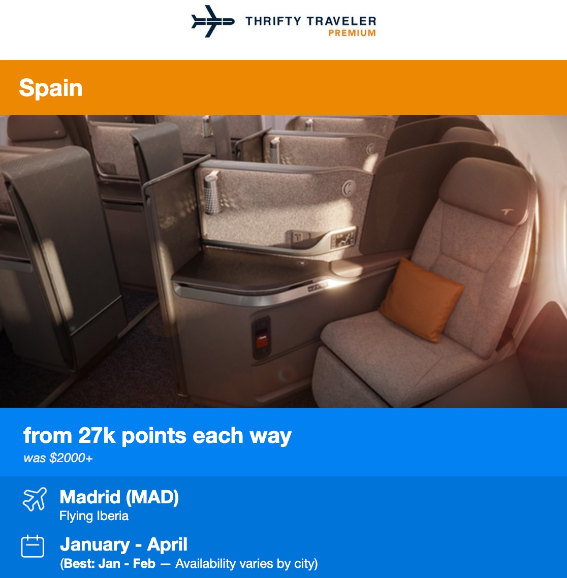 Iberia biz class Thrifty Traveler Premium deal