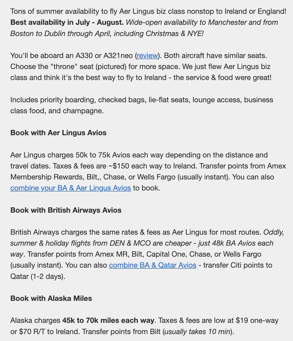 Aer Lingus biz class