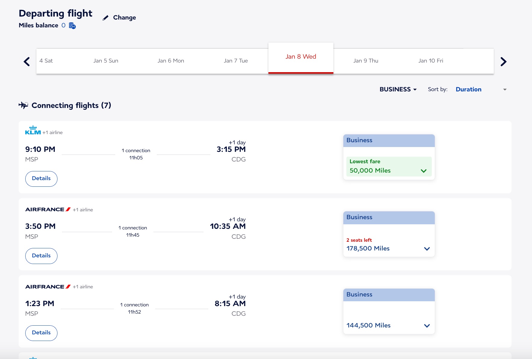 MSP-CDG award flight flying blue