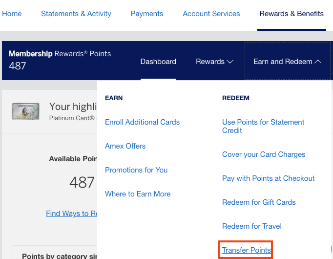 Amex transfer points