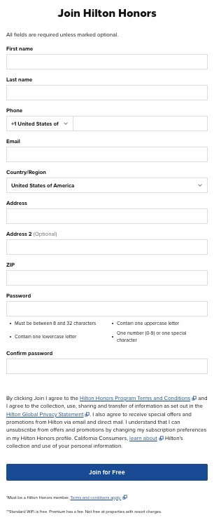 Hilton Honors Sign Up