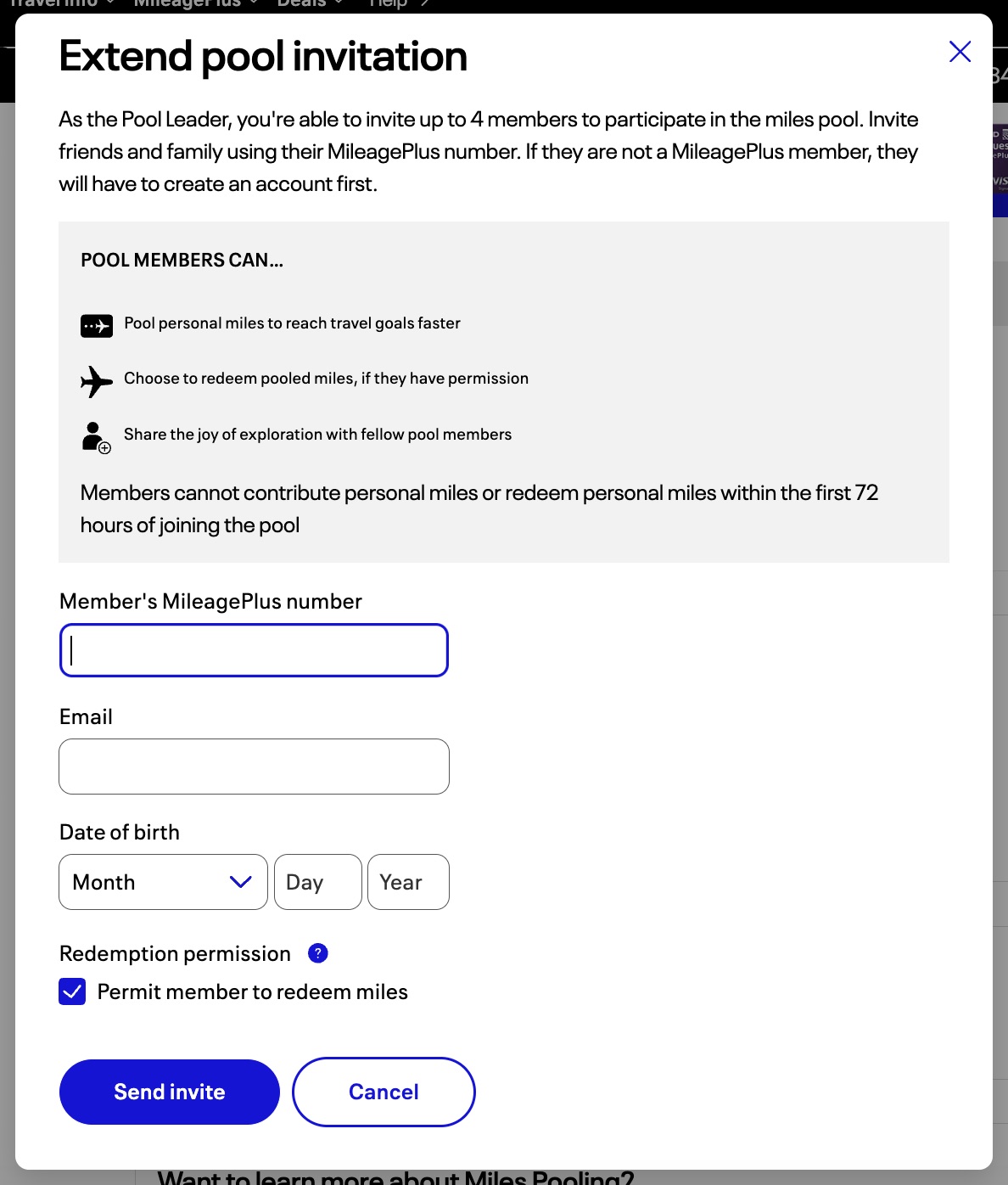 United miles pool invitation