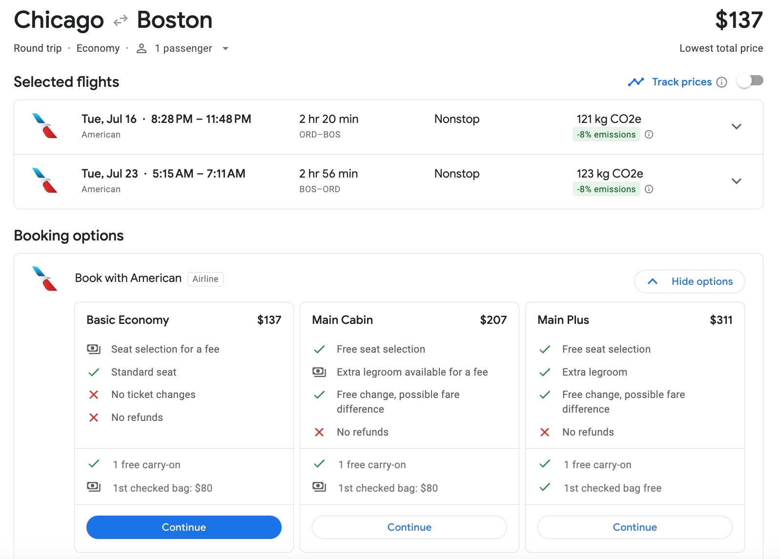 chicago to boston basic fare aa