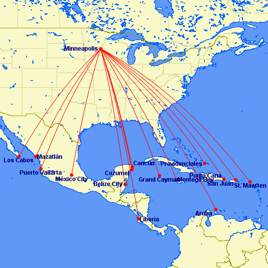 Delta Adds Nonstops from Minneapolis to Tulum Next Winter! 3 delta route map