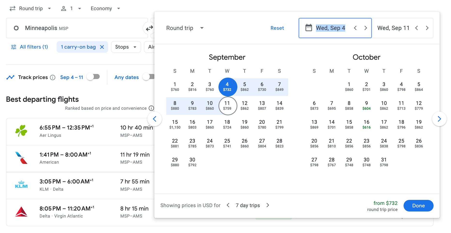 google flight search