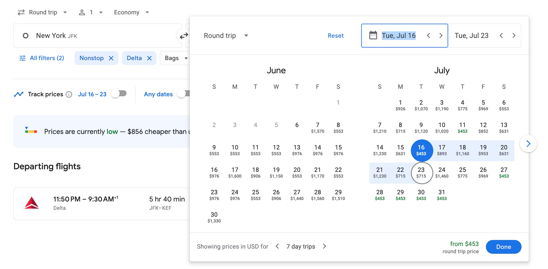 google flights calendar 