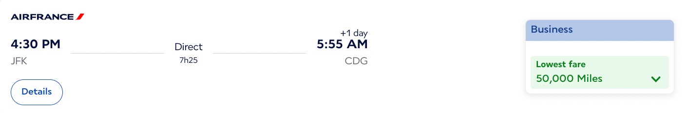 Air France biz class award ticket