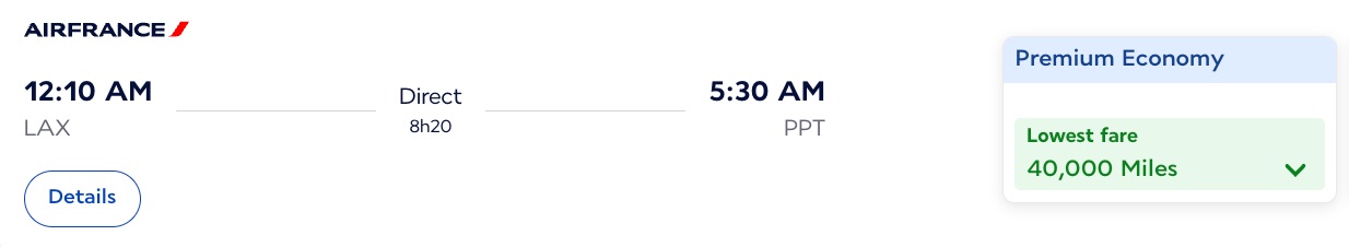Air France Premium Econ LAX-PPT