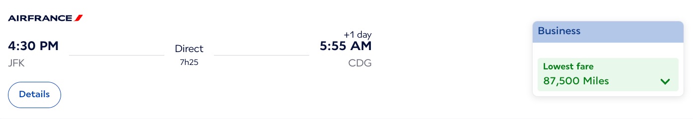 Air France biz class award ticket