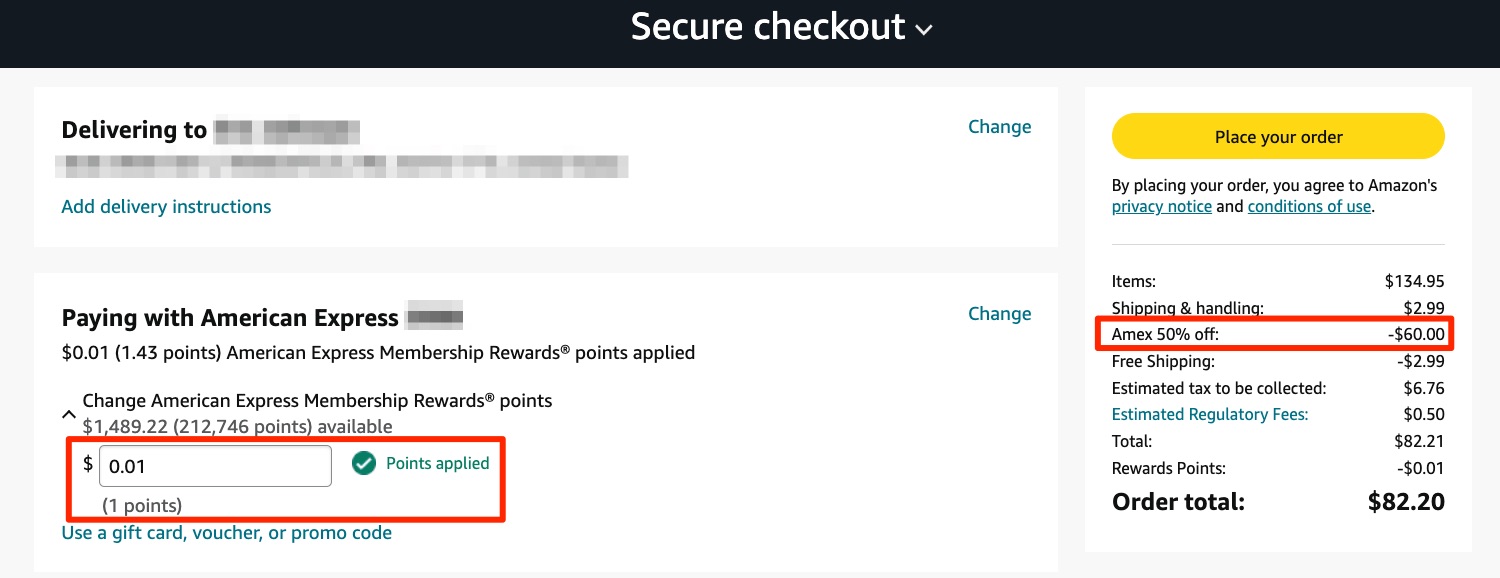 Amex Amazon promo checkout