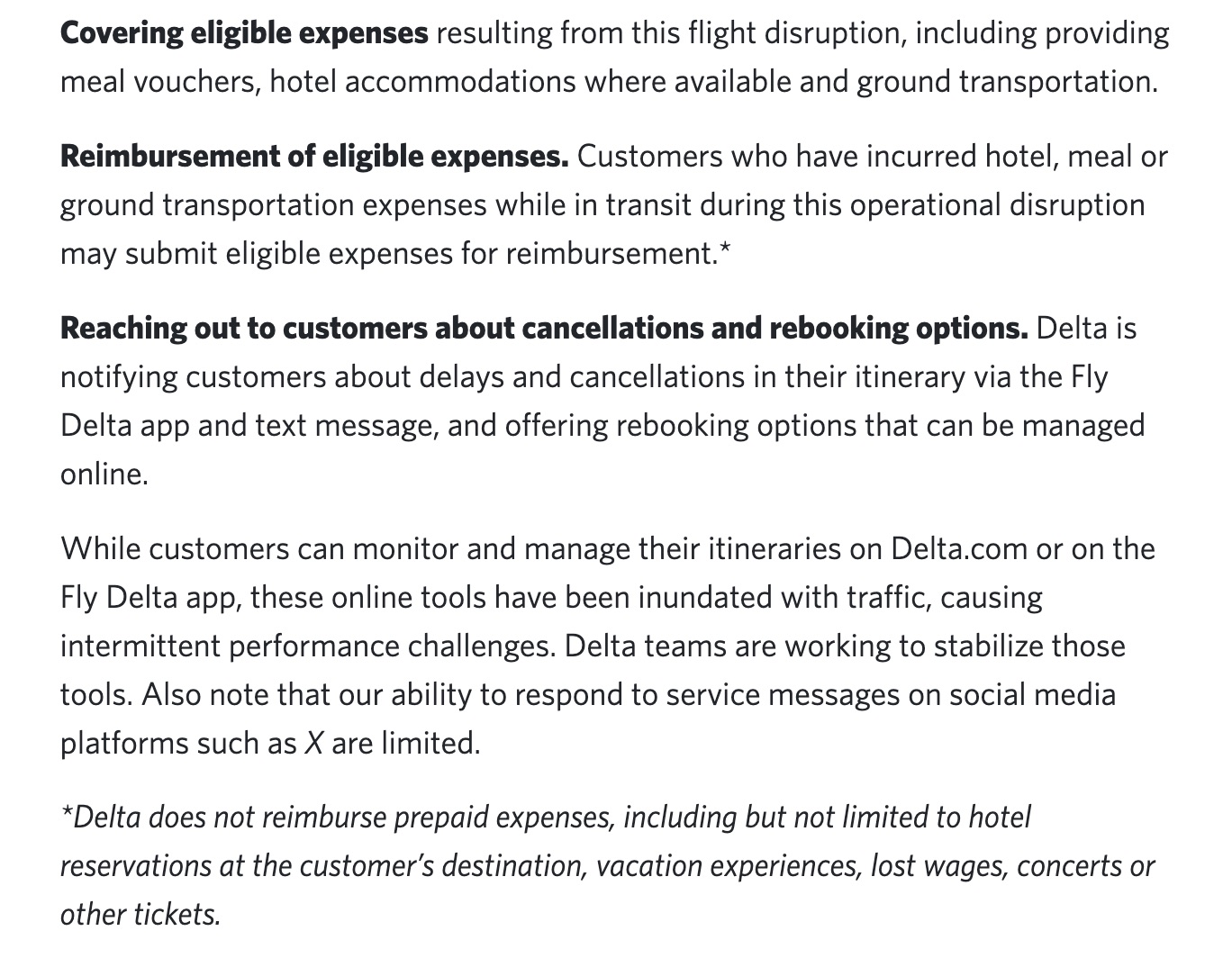 Delta reimbursements