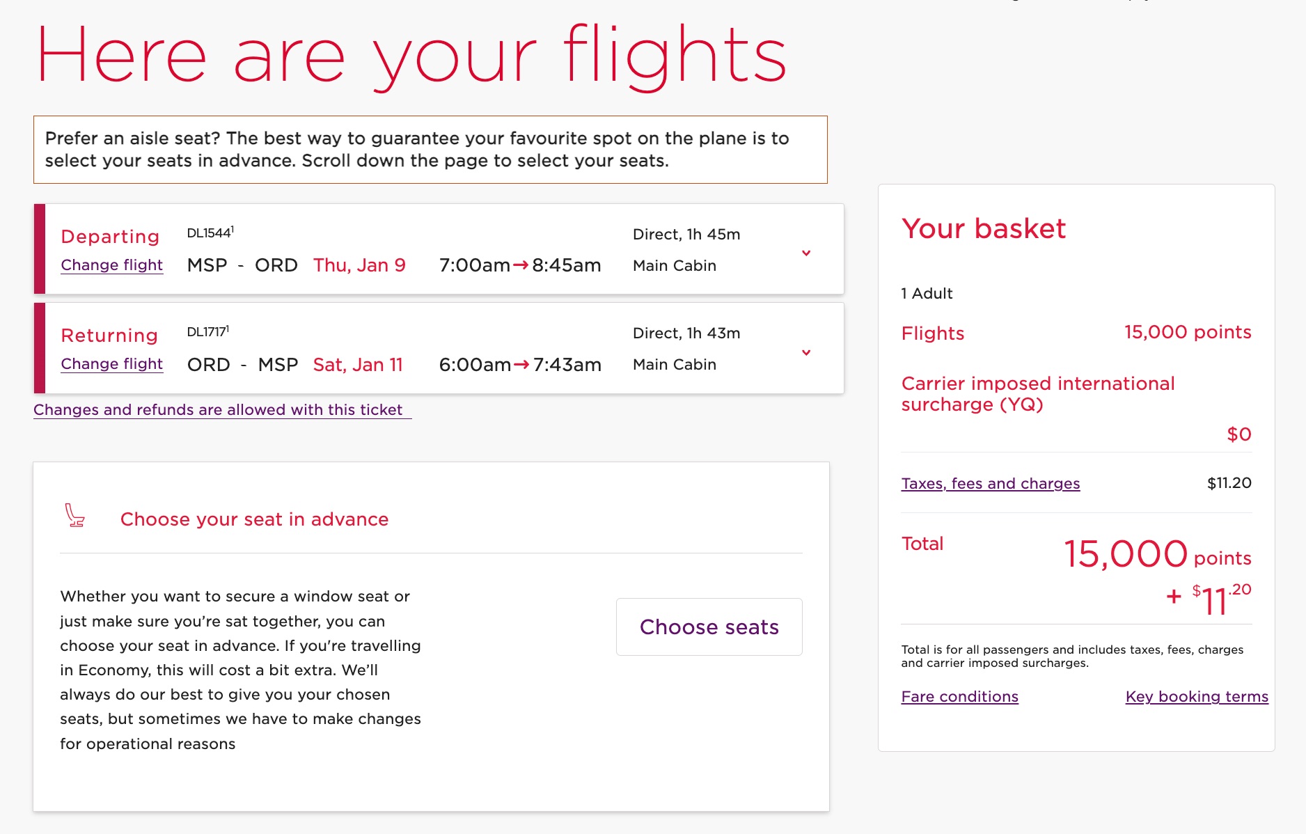 Redeem Capital One Miles: MSP-ORD Delta award flight through Virgin Atlantic for 15k miles roundtrip