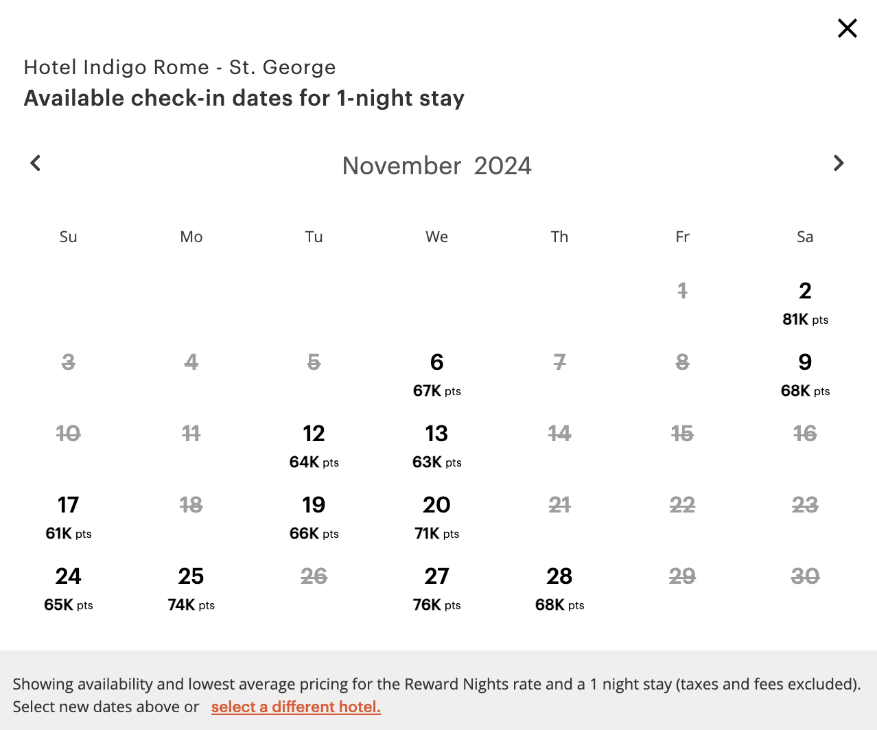 IHG Availability Calendar