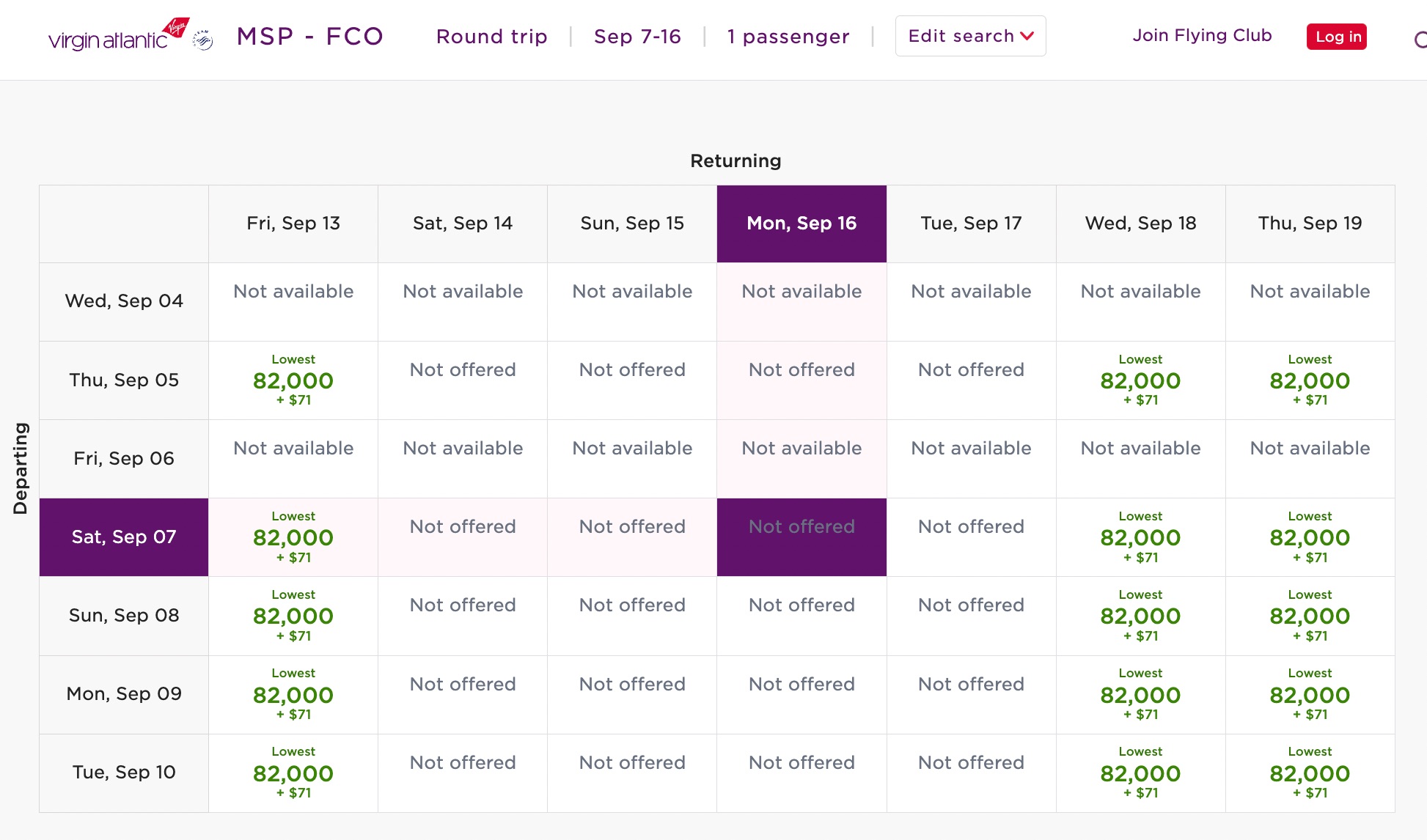 Virgin Air France award flight search