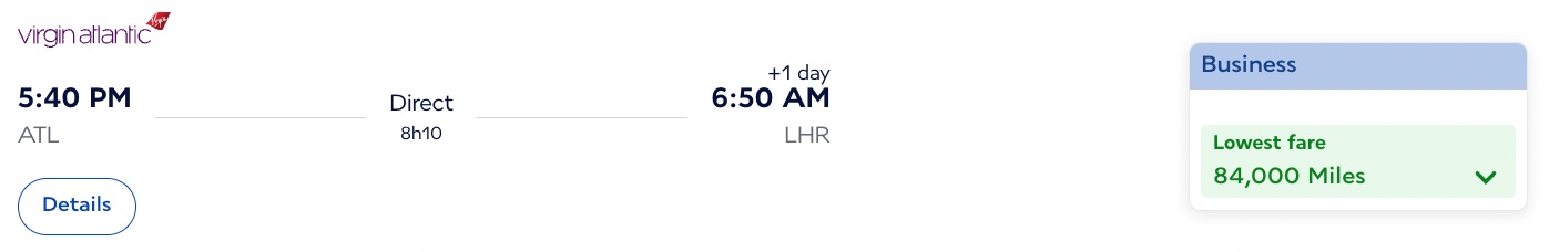 Booking Virgin Atlantic biz class with Flying Blue miles