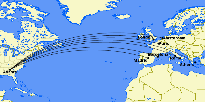 All the Routes Where You Can Fly Delta One Suites 25 map of delta one suites routes to europe from atlanta