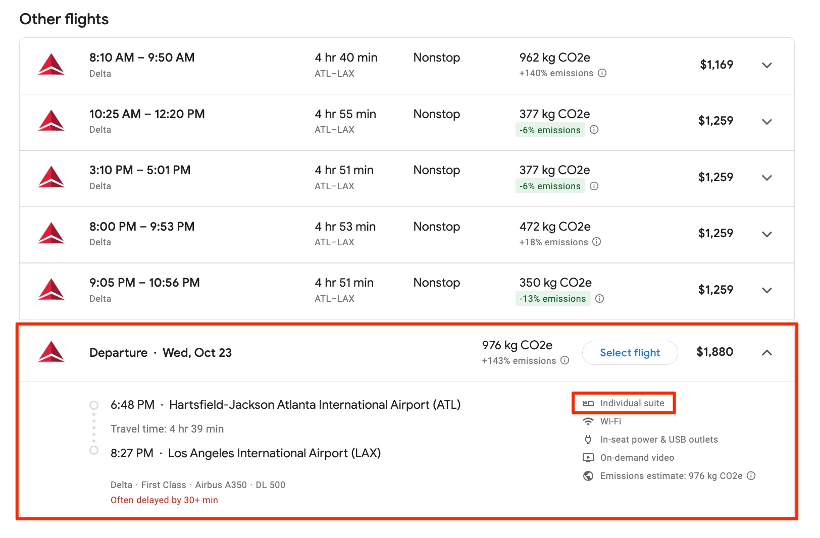delta one suite atl to lax