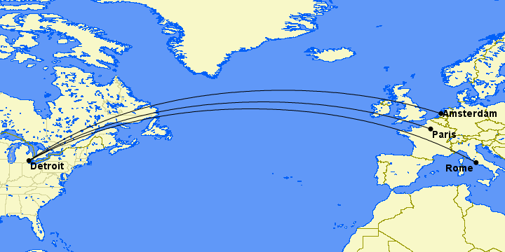 All the Routes Where You Can Fly Delta One Suites 28 map of detroit routes to europe in delta one suites