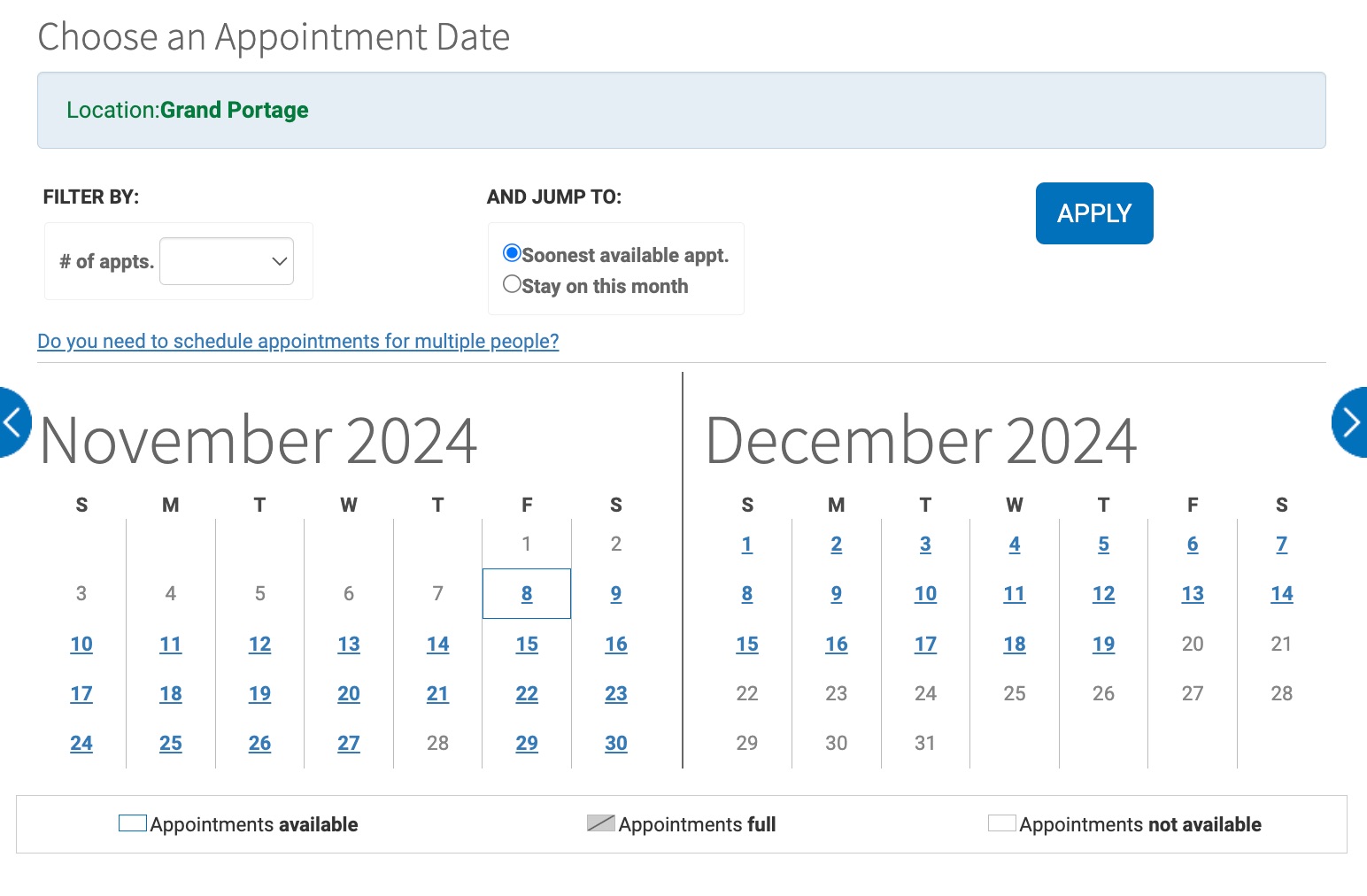 calendar of global entry appointments