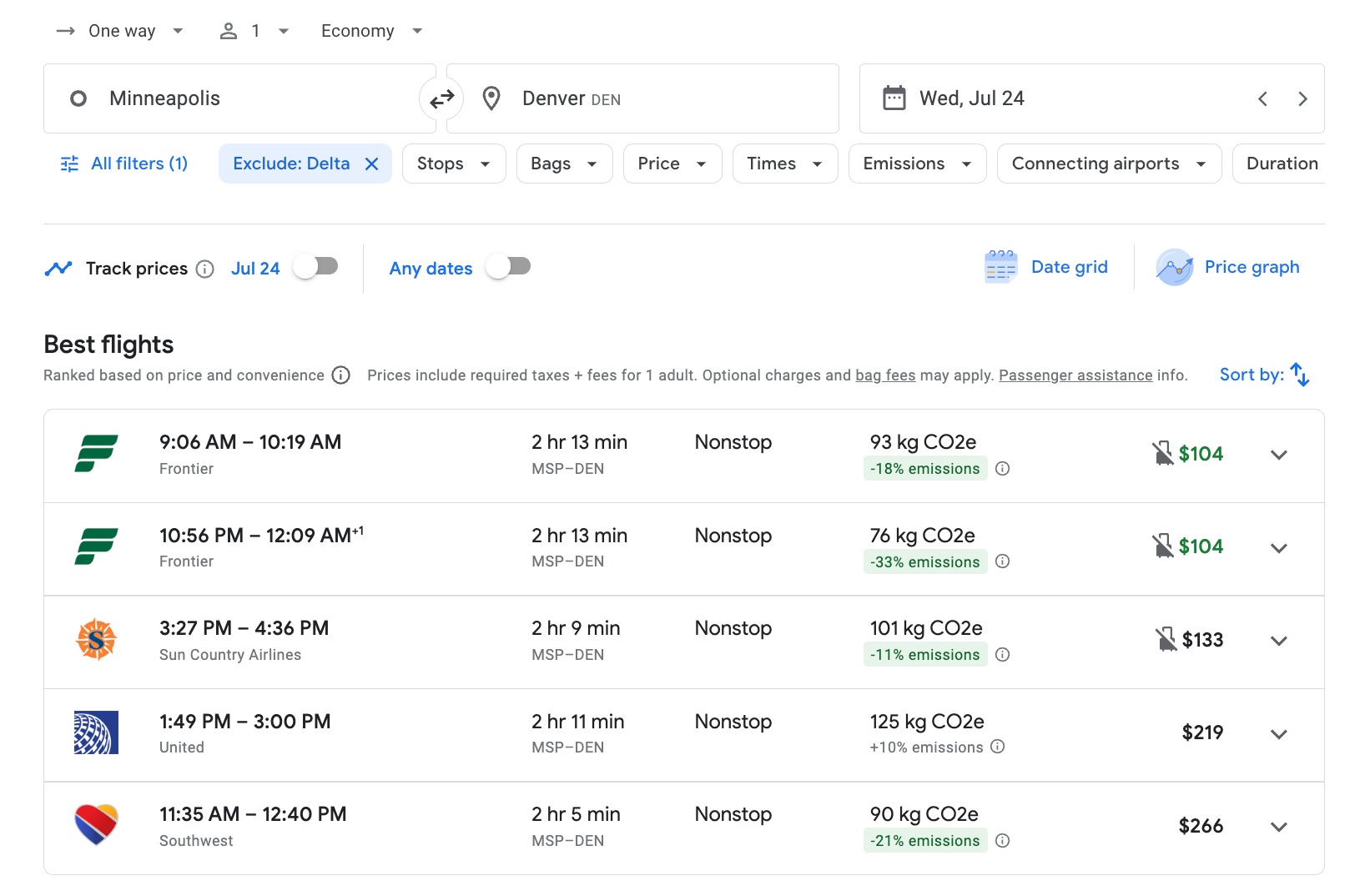 google flights search