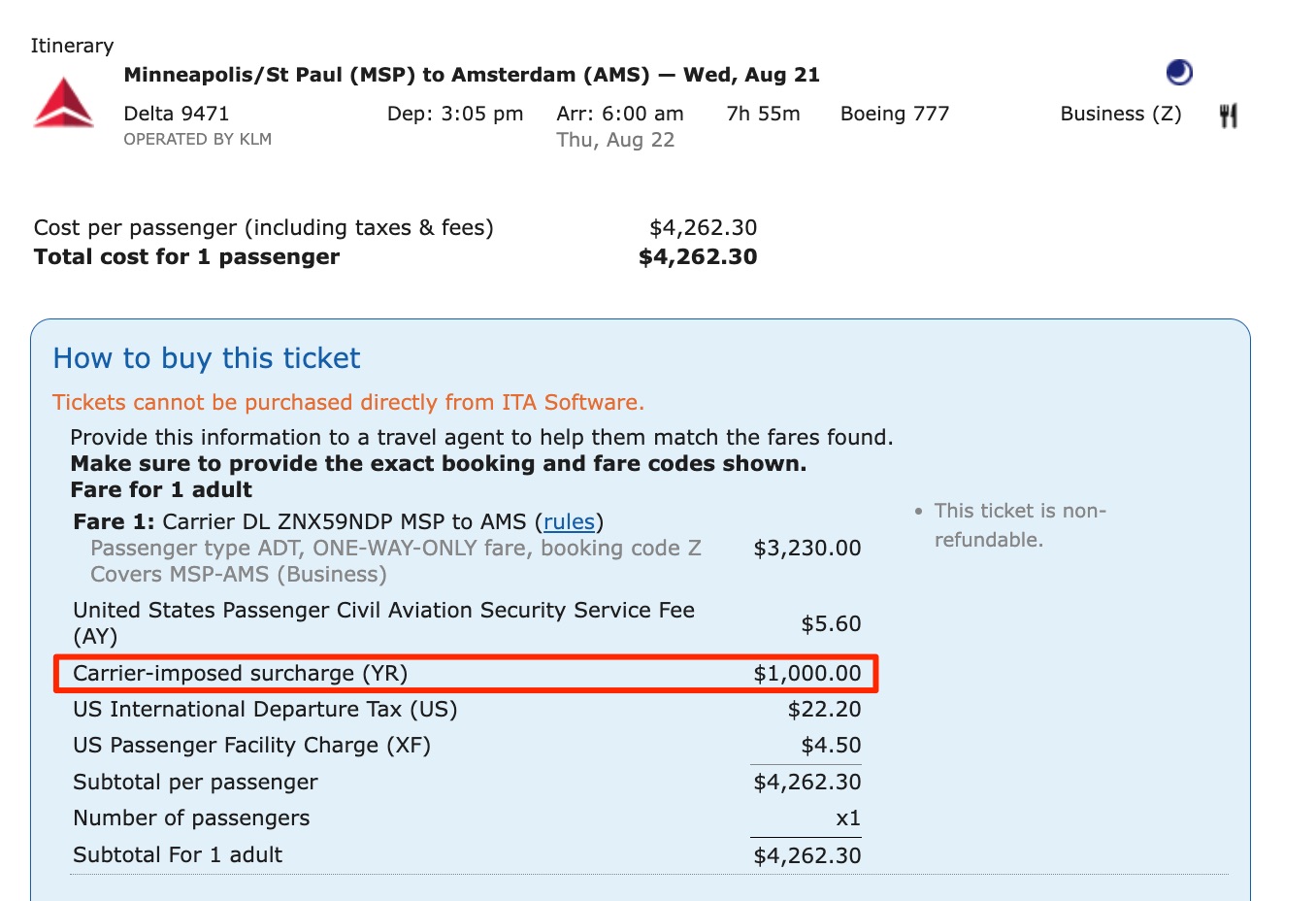 ita matrix carrier surcharge