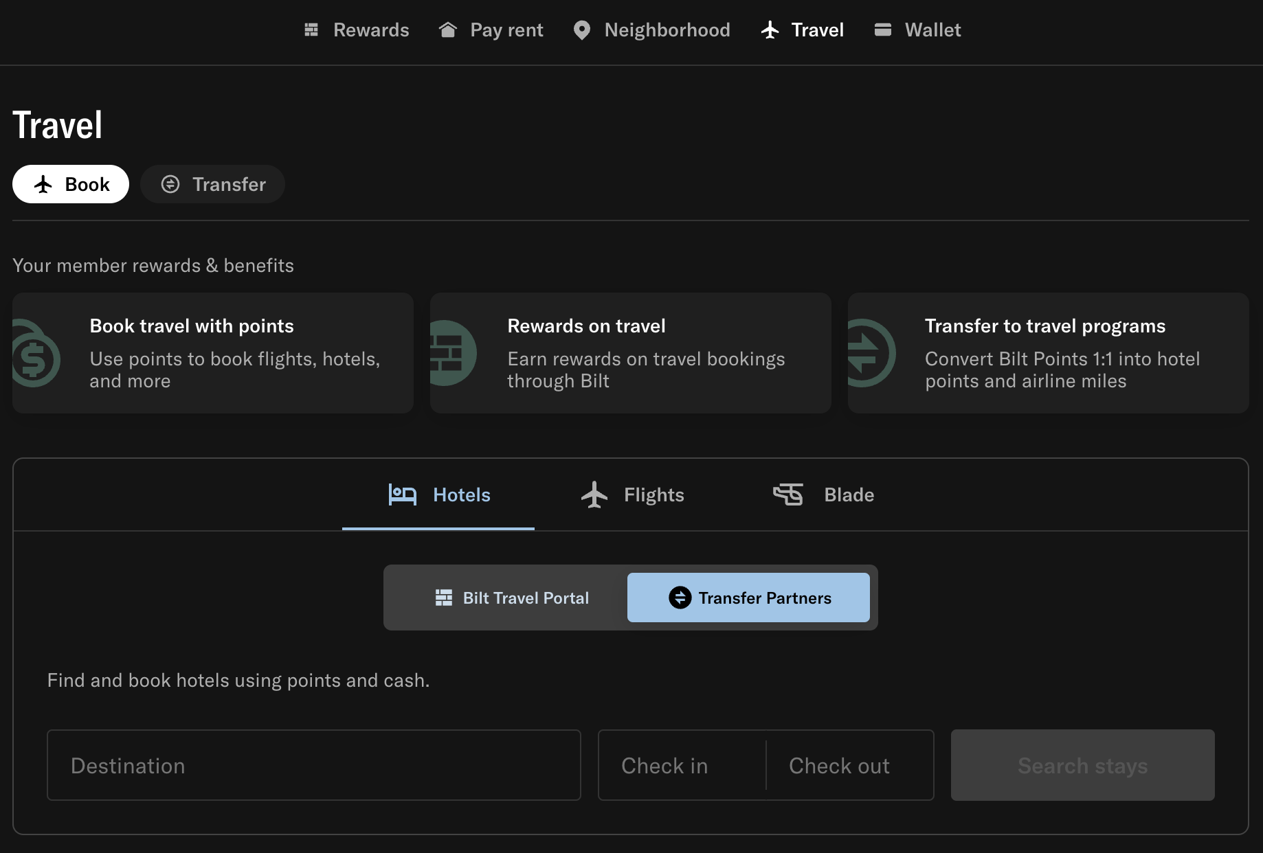 Bilt Rewards Travel Search