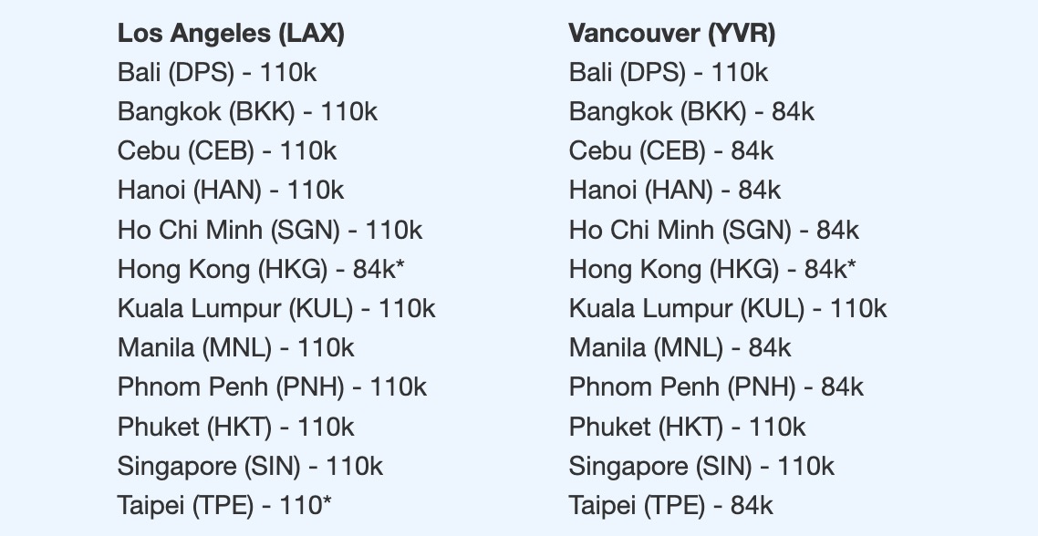 Cathay Pacific business class fares departing from Los Angeles and Vancouver 