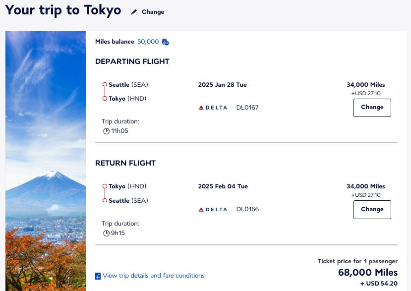 Delta Economy HND-SEA Flying Blue award ticket