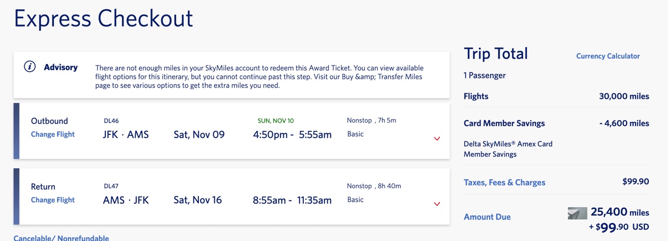 Delta SkyMiles JFK-AMS