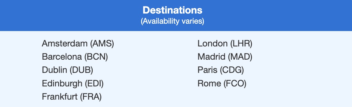 Europe SkyMiles destinations