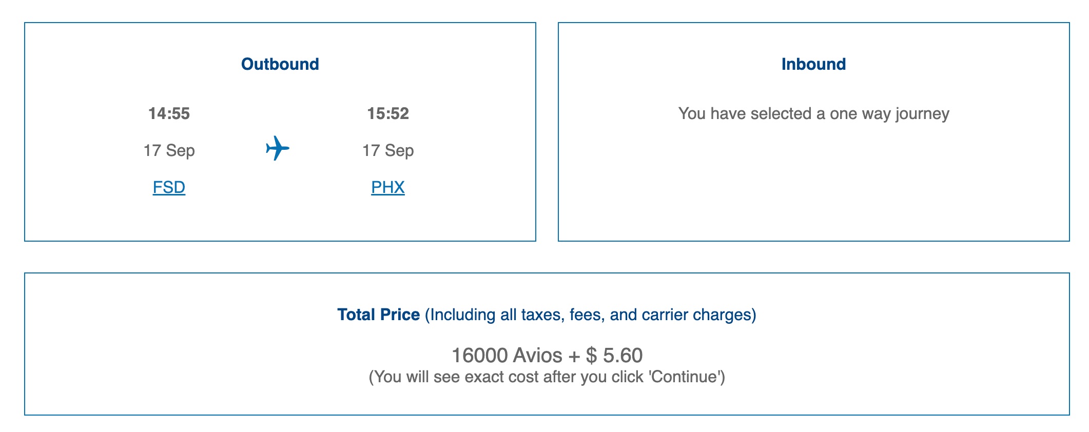 FSD PHX British Airways American award flight