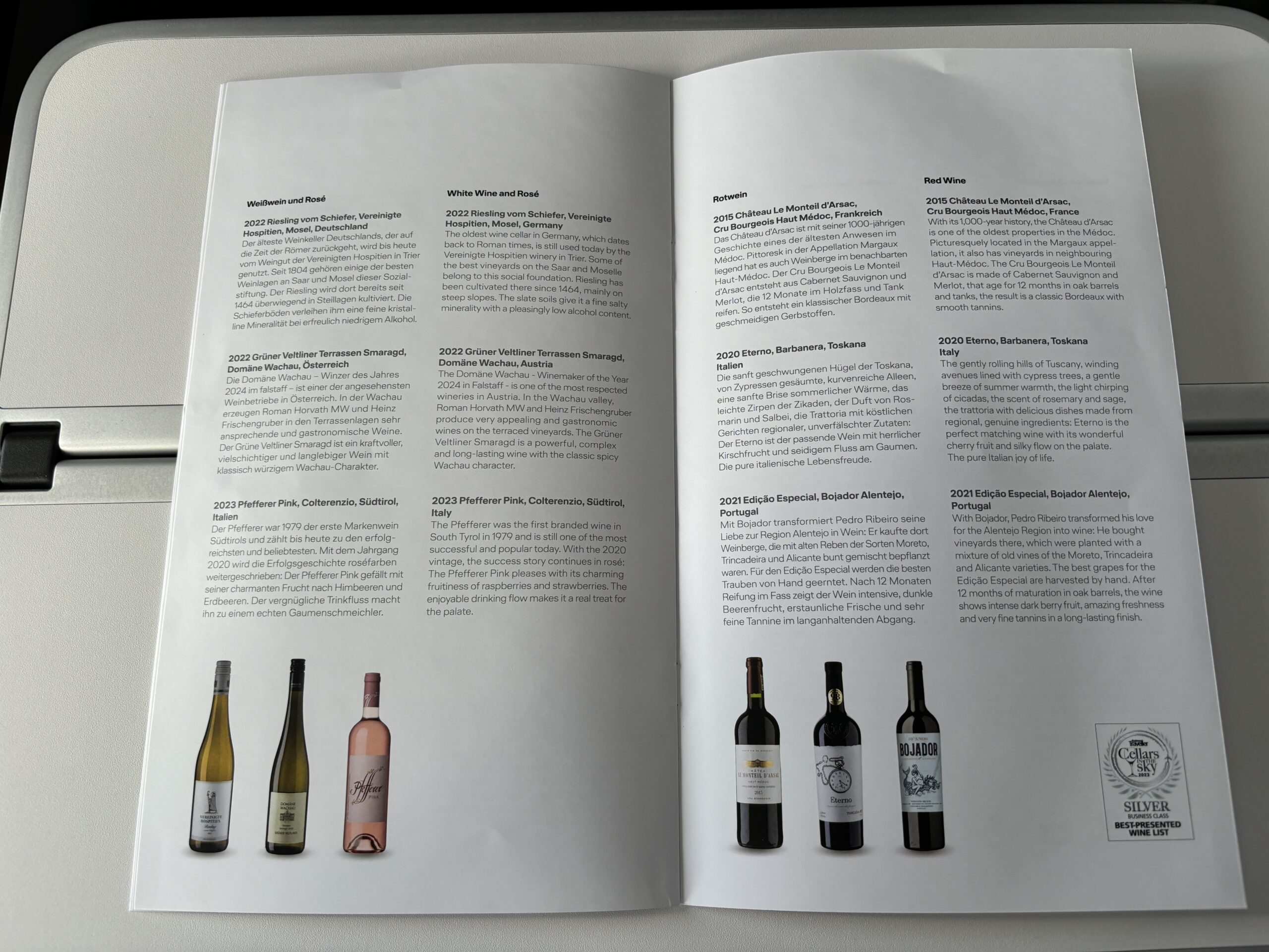 Lufthansa Business Class Menu