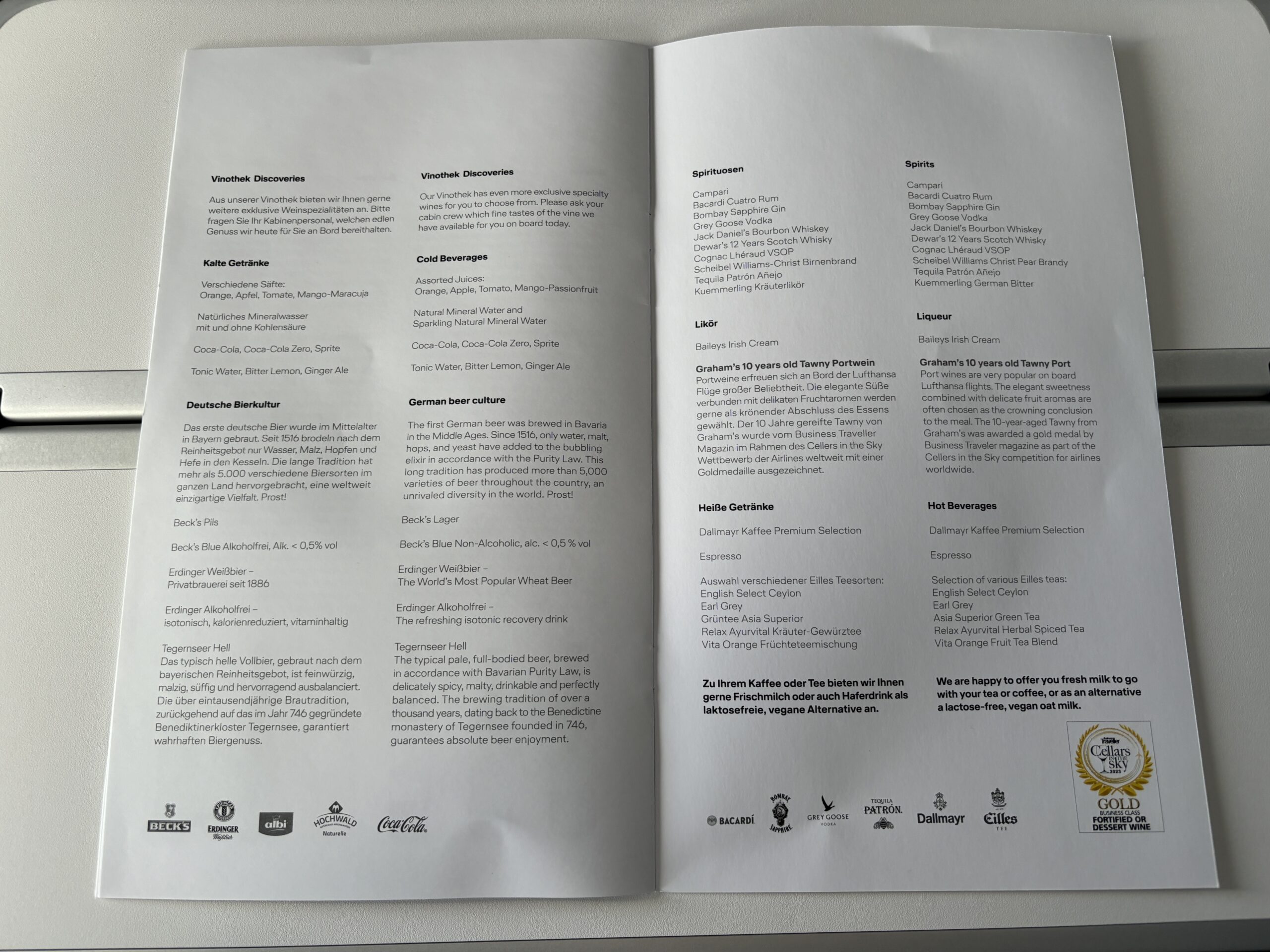 Lufthansa Business Class Menu